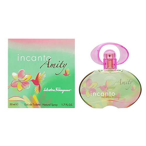 Salvatore Ferragamo Incanto Amity Eau de Toilette bottle with elegant design and floral accents.