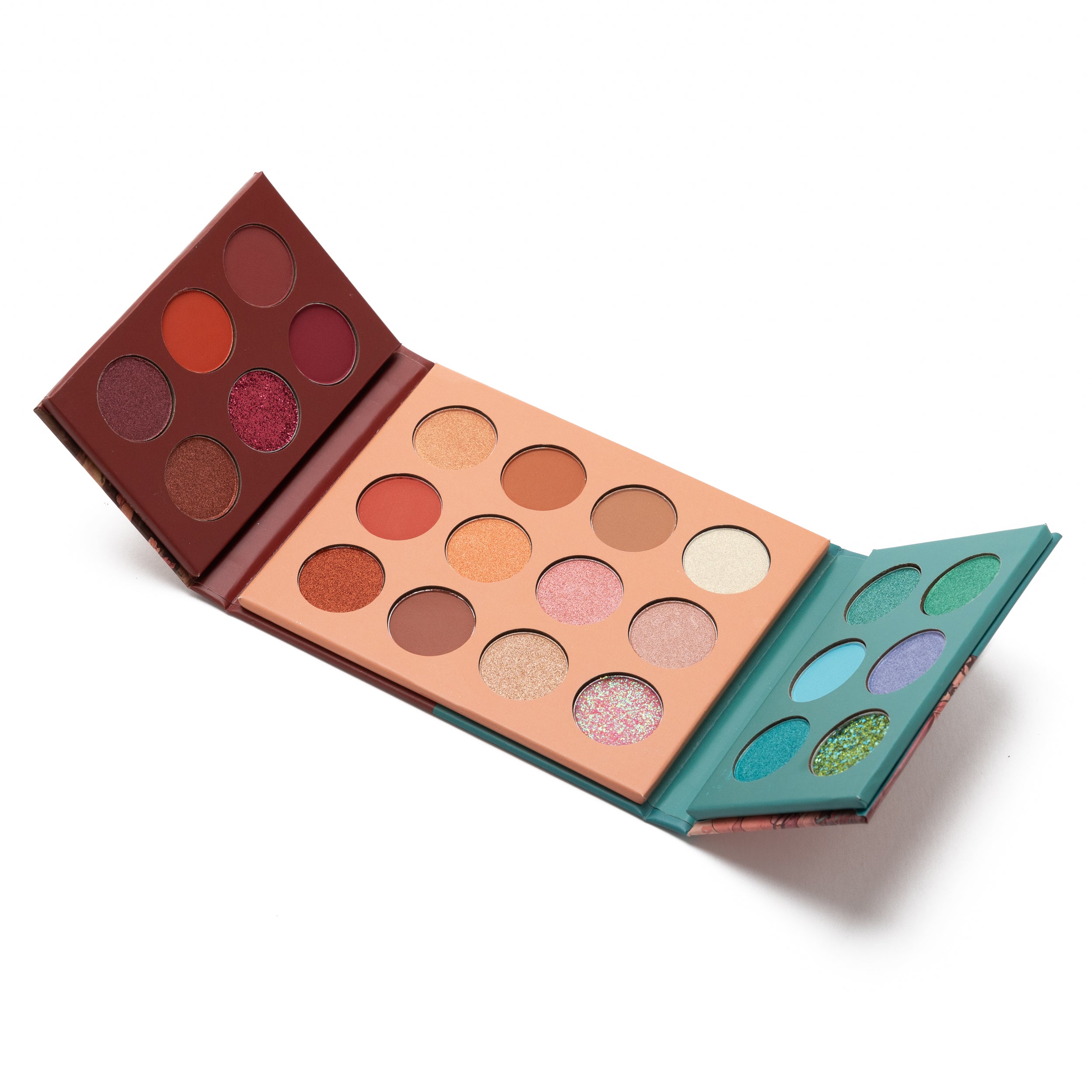 Inner Goddess Eyeshadow Palette featuring 24 gluten-free, hypoallergenic shades in a variety of colors and finishes, perfect for creating stunning eye looks.