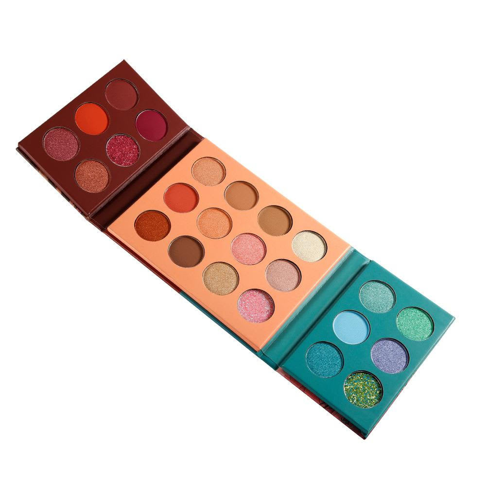 Inner Goddess Eyeshadow Palette featuring 24 gluten-free, hypoallergenic shades in a variety of colors and finishes, perfect for creating stunning eye looks.