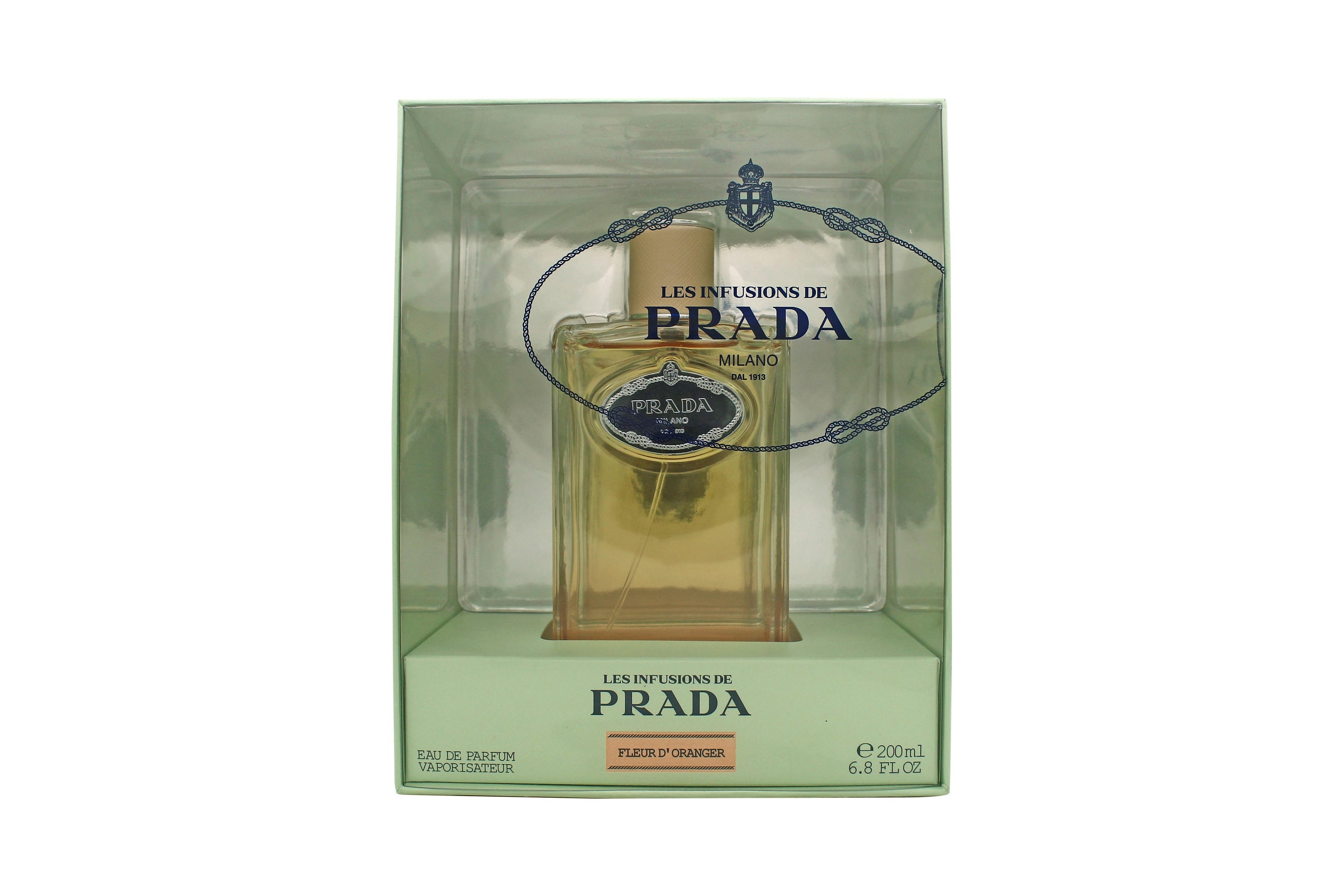 Infusion De Fleur D'Oranger Eau de Parfum by Prada in an elegant bottle, showcasing its floral and citrus notes.