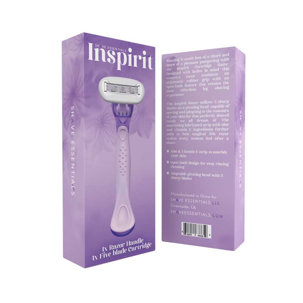 Inspirit Women's Cartridge Razor with ergonomic grip and 5 sharp blades, designed for a smooth and nourishing shave.