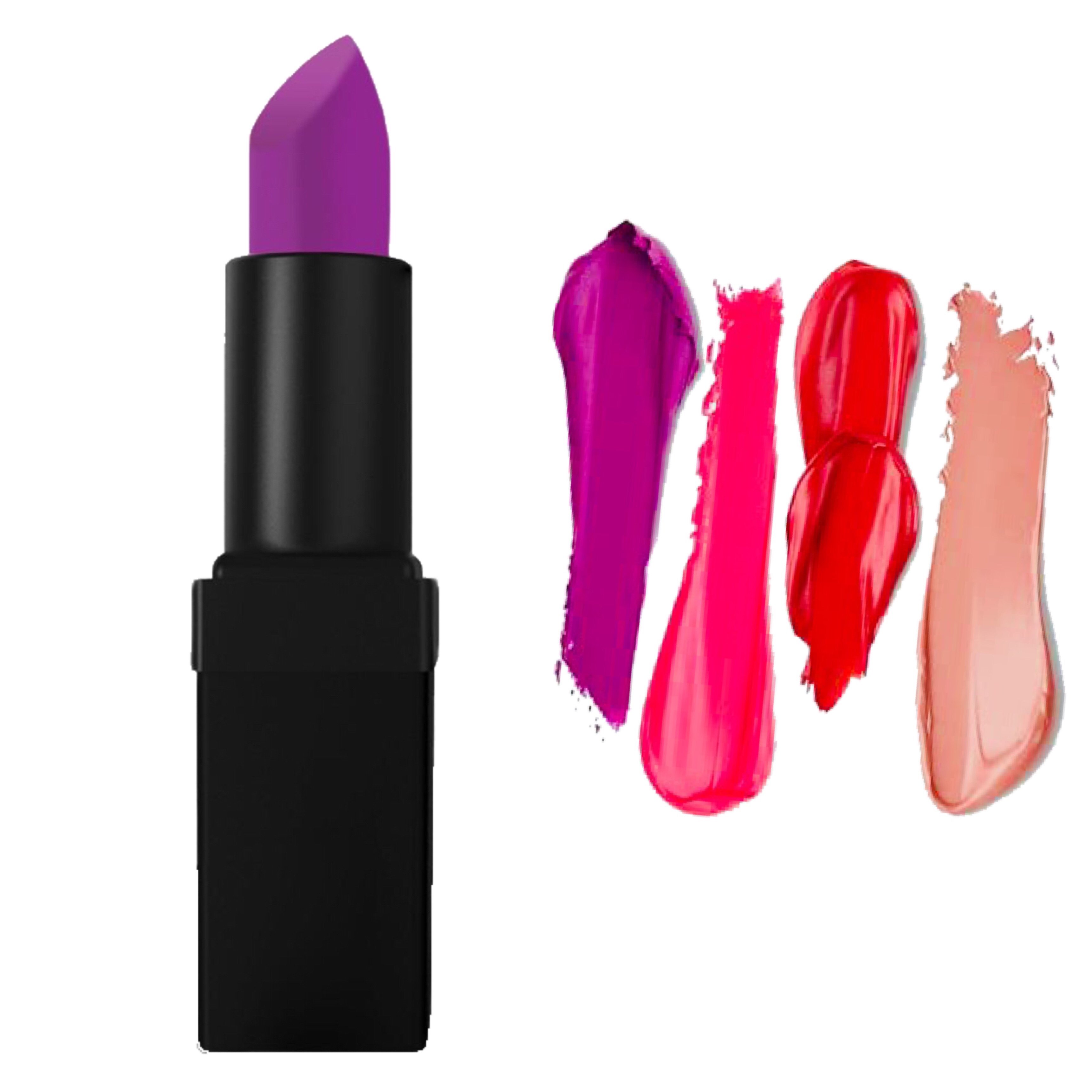 Instant Wow Lipstick in Bright Glowing Mulberry Purple with a matte finish, showcasing its vibrant color and sleek packaging.