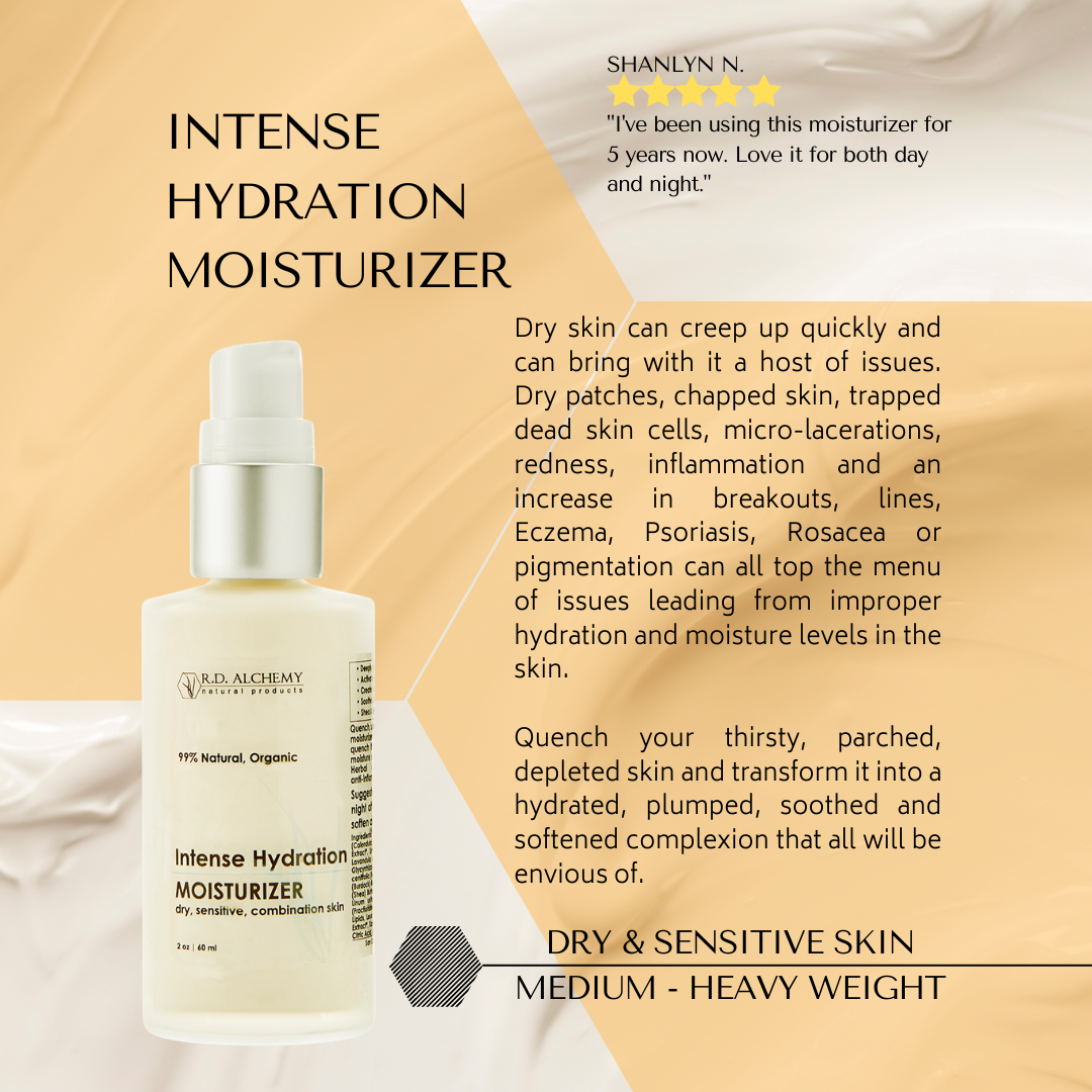 A jar of Intense Hydration Moisturizing Cream with a smooth texture, ideal for dry and sensitive skin.