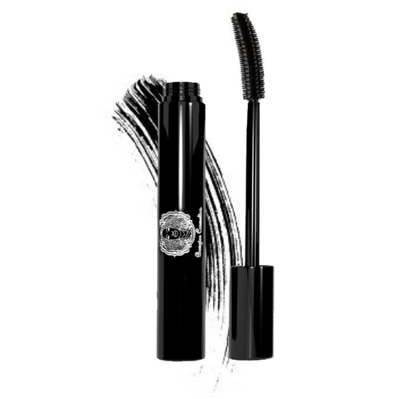 A sleek tube of Intense Lash Mascara Black with a brush applicator, showcasing its water-resistant formula and intense pigmentation for curling and lengthening lashes.