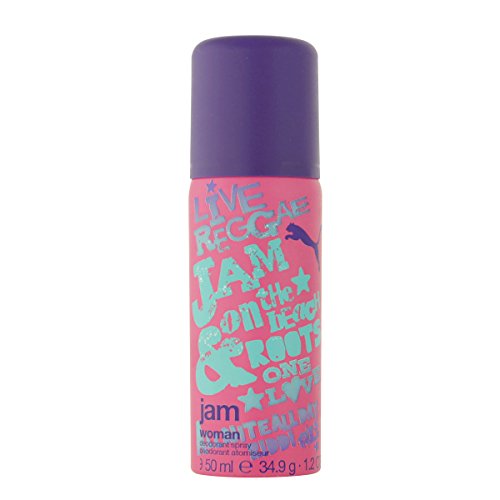 Puma Jam Woman Deodorant Spray in a sleek canister, designed for active women, featuring a refreshing scent.