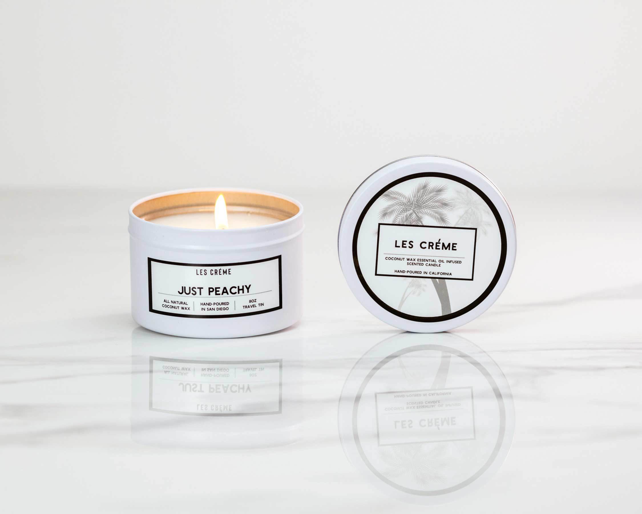 Just Peachy Scent Coconut Wax Candle with peach and vanilla fragrance, featuring a clean design and cotton wick.