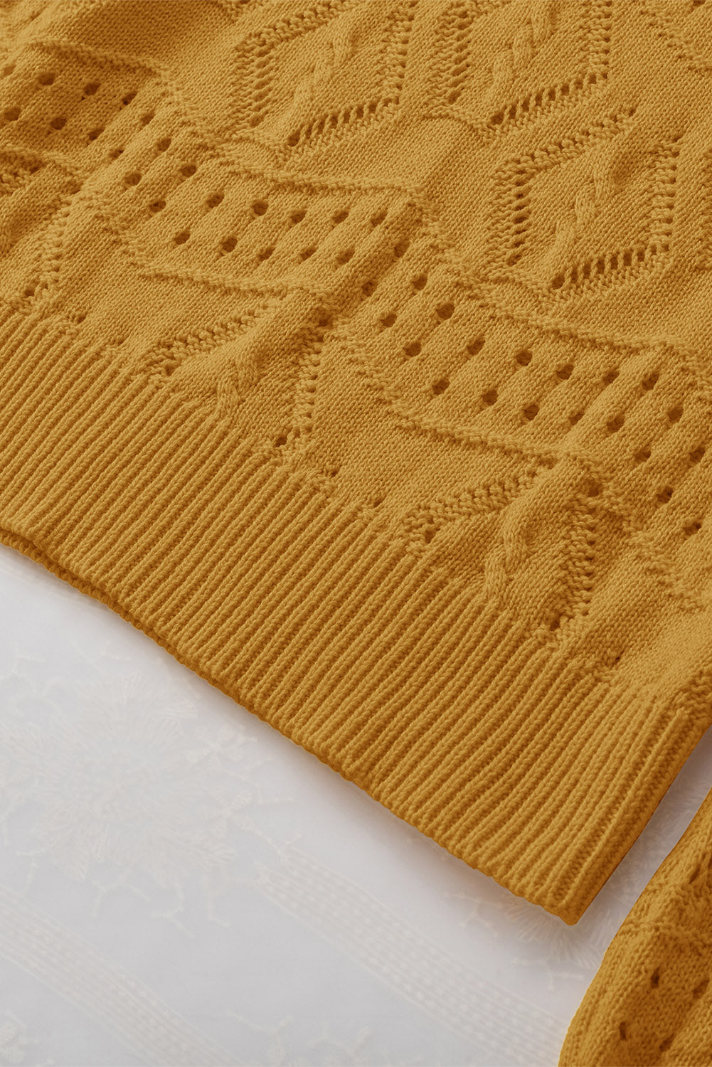 Khaki Hollowed Pattern Knit V Neck Collared Sweater showcasing unique design and high-quality knit fabric.