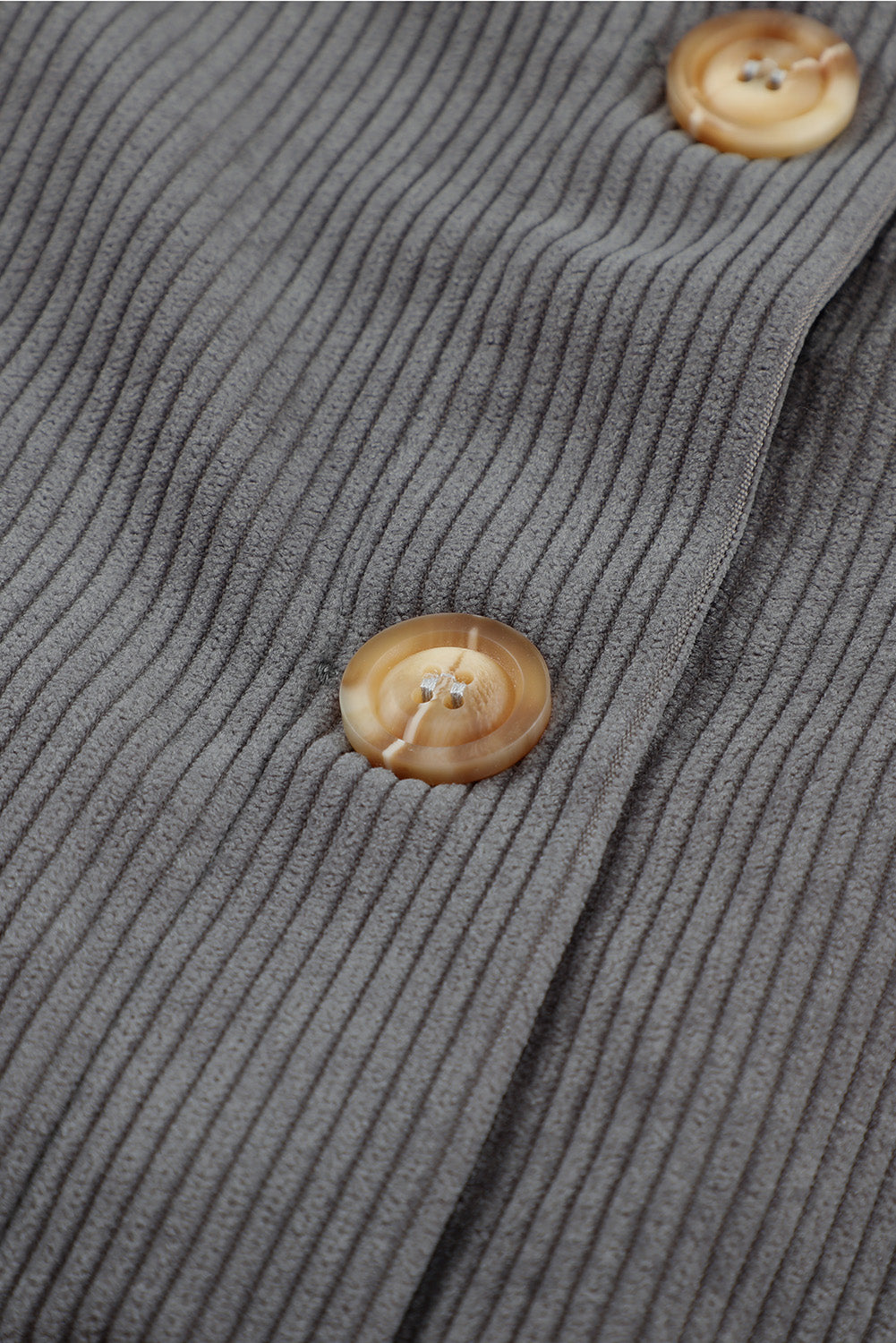 Khaki ribbed corduroy long sleeve jacket featuring a turn-down collar and multiple pockets, perfect for autumn wear.