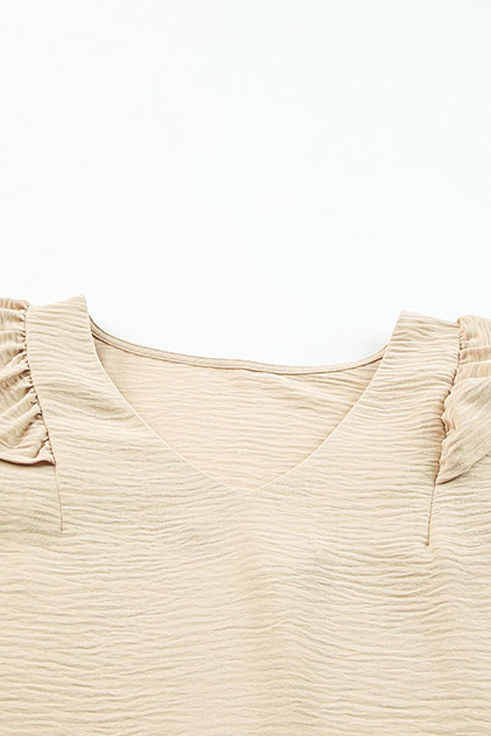 Khaki Ruffle Tiered Sleeve V Neck Tank Top featuring elegant ruffles and a stylish v-neckline, perfect for warm weather.