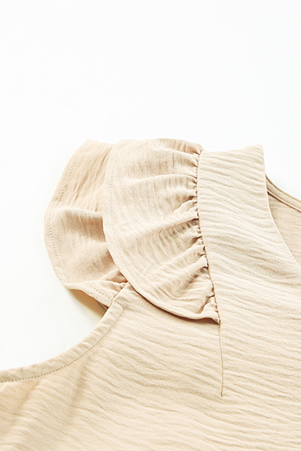 Khaki Ruffle Tiered Sleeve V Neck Tank Top featuring elegant ruffles and a stylish v-neckline, perfect for warm weather.