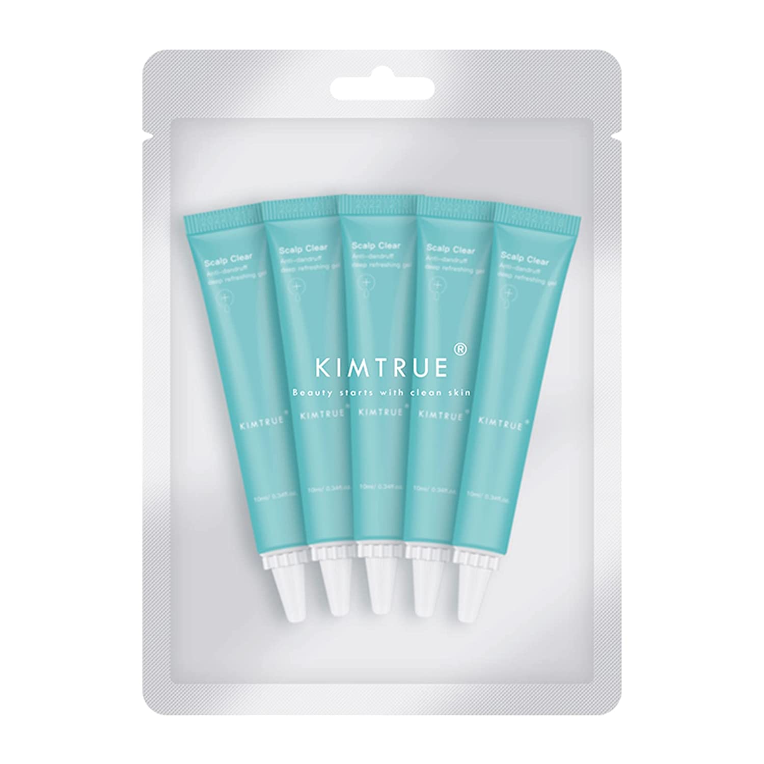 KIMTRUE Scalp Clear Gel (Mild) in a 5*10ml packaging, designed for dry and oily scalps, featuring a clear gel texture.