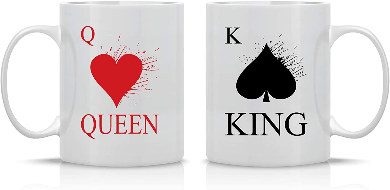 A beautifully designed King and Queen Mugs Set featuring elegant motifs, perfect for couples.