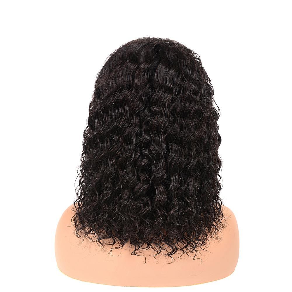 Kinky Curly 180% Density 4x4 Short Bob Lace Front Human Hair Wig displayed on a mannequin, showcasing its natural curls and secure lace fit.