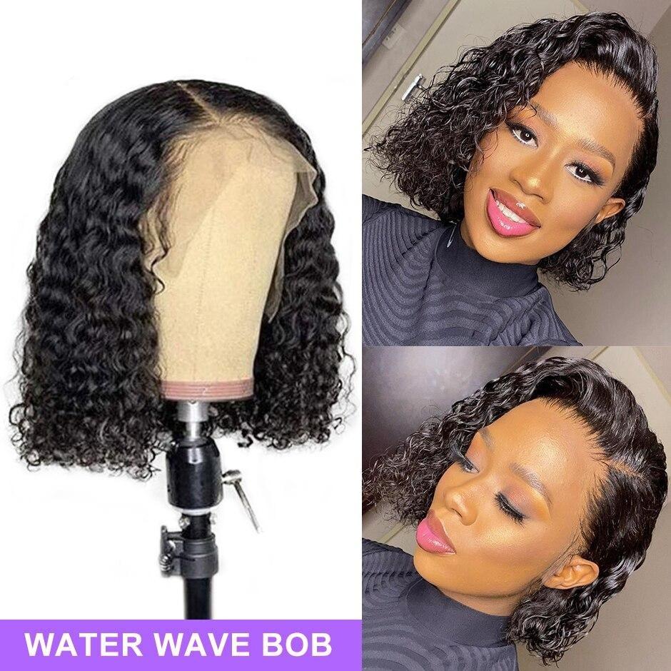 Kinky Curly 180% Density 4x4 Short Bob Lace Front Human Hair Wig displayed on a mannequin, showcasing its natural curls and secure lace fit.