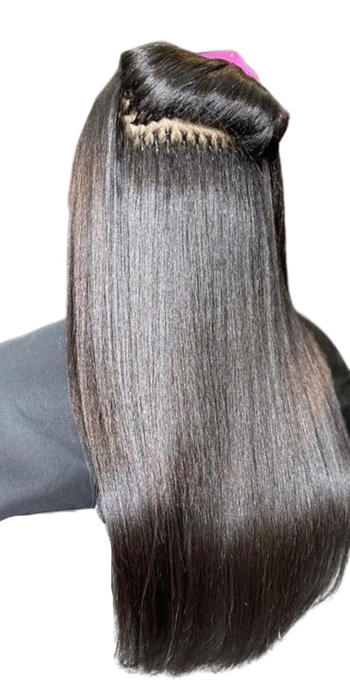 Kinky Straight I Tip Microlinks Braiding Human Hair Extensions in natural black color, showcasing the texture and quality of the hair.