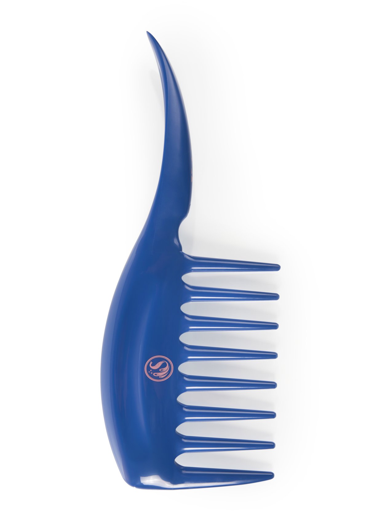 KurlsPlus Comb in kazmic blue with rose pink accents, featuring wide teeth for detangling hair.