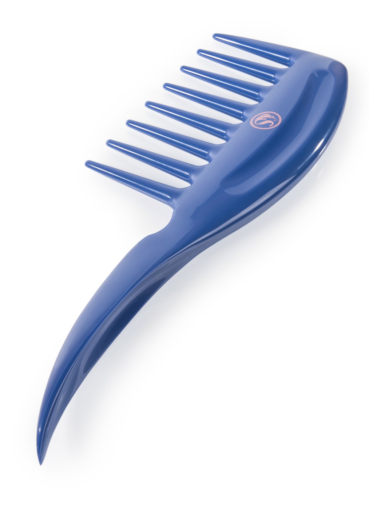 KurlsPlus Comb in kazmic blue with rose pink accents, featuring wide teeth for detangling hair.