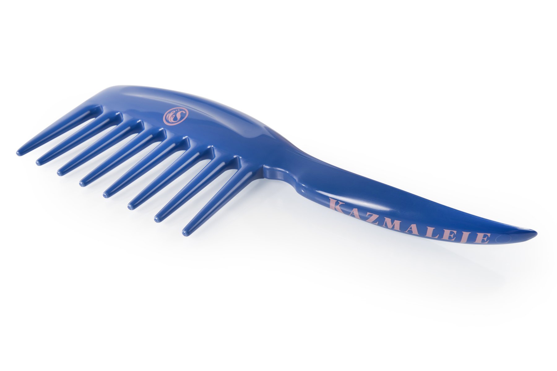 KurlsPlus Comb in kazmic blue with rose pink accents, featuring wide teeth for detangling hair.