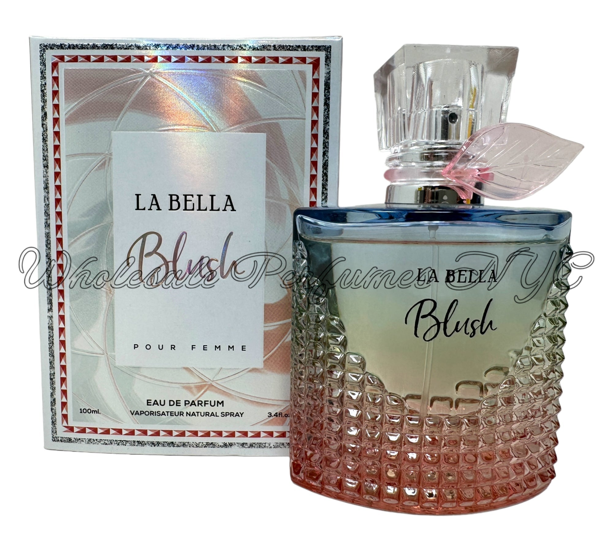 La Bella Blush for Women 3.4oz Eau de Parfum spray in an elegant bottle, inspired by Lancome's La Vie Est Belle Iris Absolu.