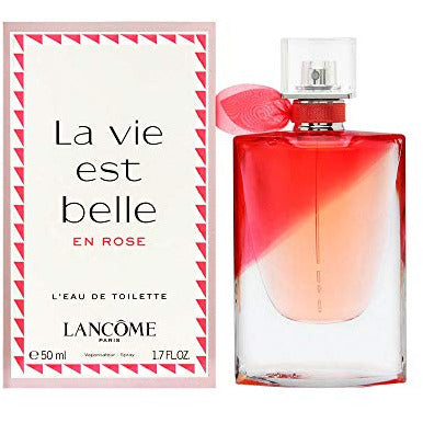 Lancôme La Vie Est Belle En Rose Eau de Toilette bottle with elegant design and floral accents.