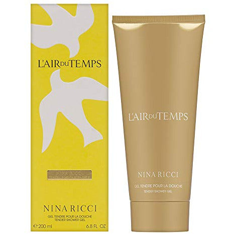 Nina Ricci L'air Du Temps Shower Gel bottle with floral design, showcasing its luxurious packaging.