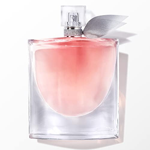 Lancôme La Vie Est Belle Eau de Parfum in an elegant curved bottle with a pink hue and a decorative ribbon.