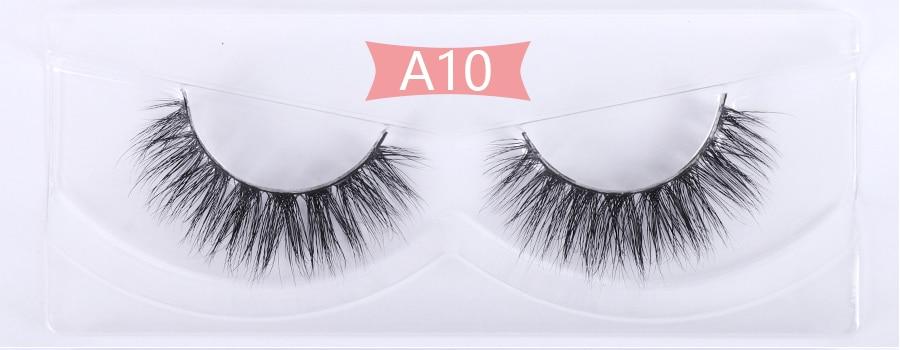 A collection of 10 pairs of luxurious 3D mink eyelashes in various styles, showcasing their natural and thick appearance with a black cotton band.