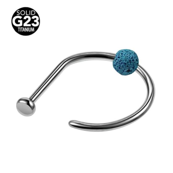 Lava Clip-On Nose Ring in blue, showcasing its unique lava stone texture and clip-on design for easy wear.