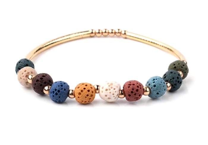 A stylish Lava Stone Essential Oil Bracelet featuring natural lava stones, perfect for aromatherapy and chakra balancing.