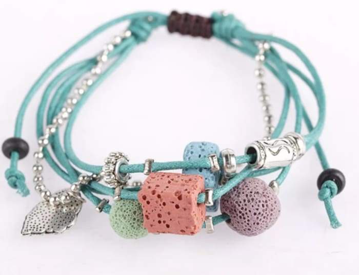 Teal Lava Stone Essential Oil Bracelet with natural lava stones, perfect for aromatherapy.