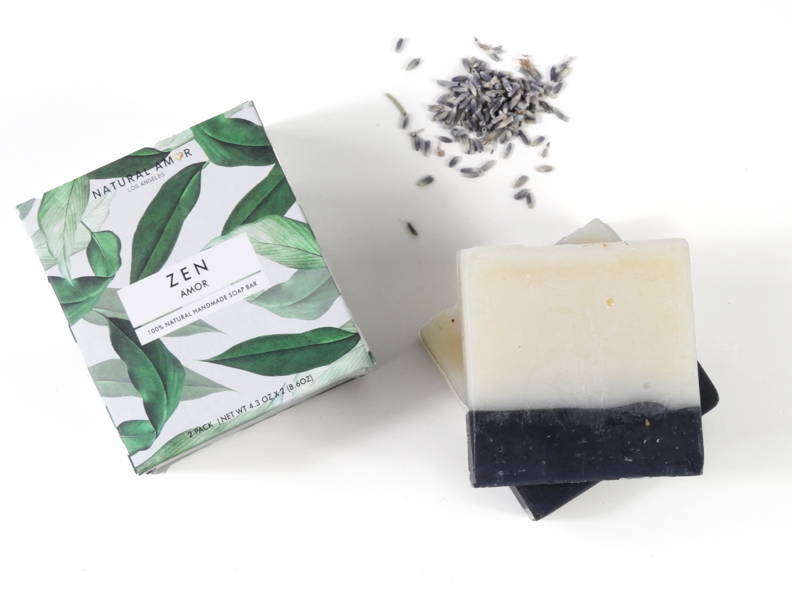 Lavender Cedar Zen Soap 2pk featuring two elegant soap bars with a calming lavender and cedar scent, beautifully packaged in a stylish box.