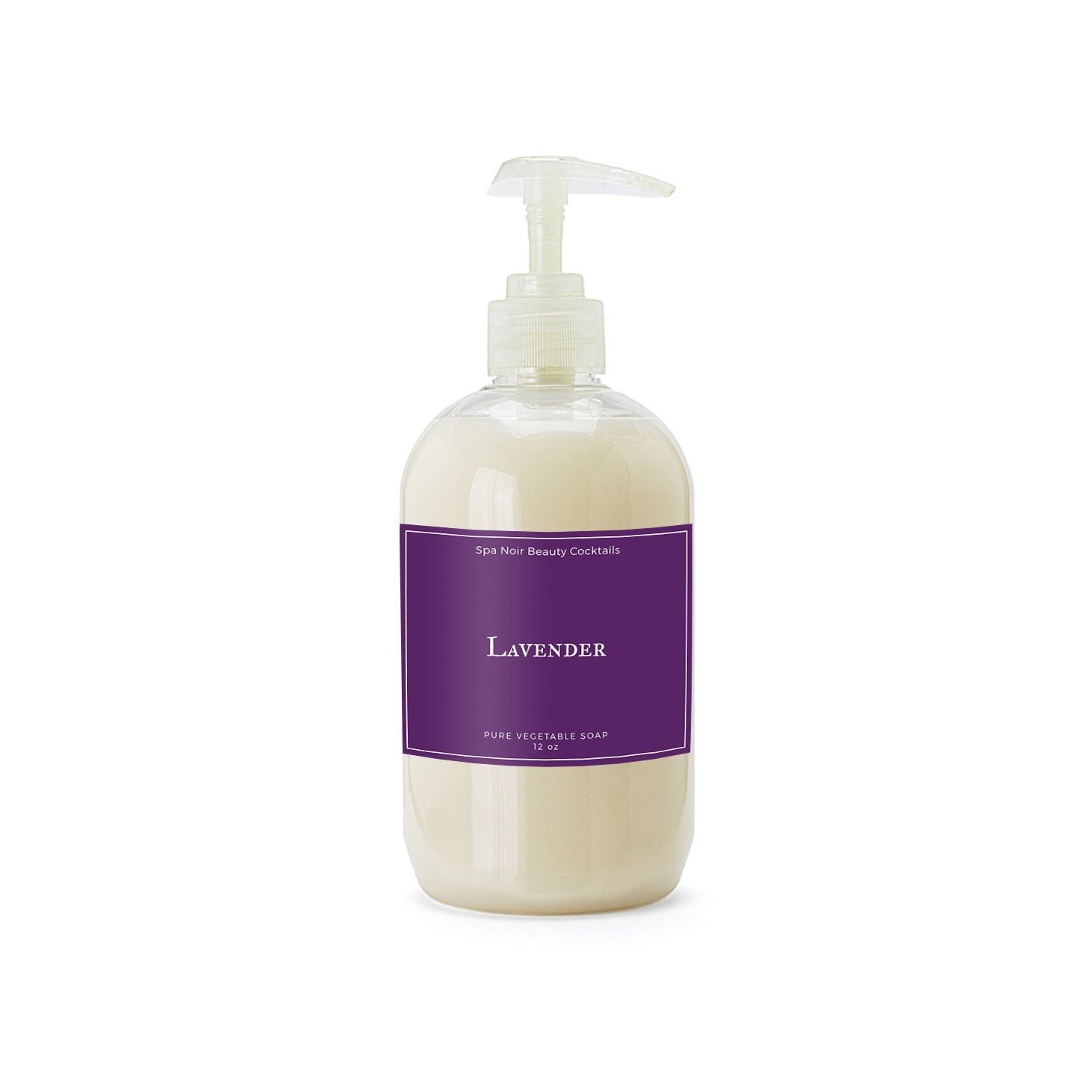 A bottle of Lavender Hand Soap with a calming lavender scent, featuring natural ingredients and a moisturizing formula.