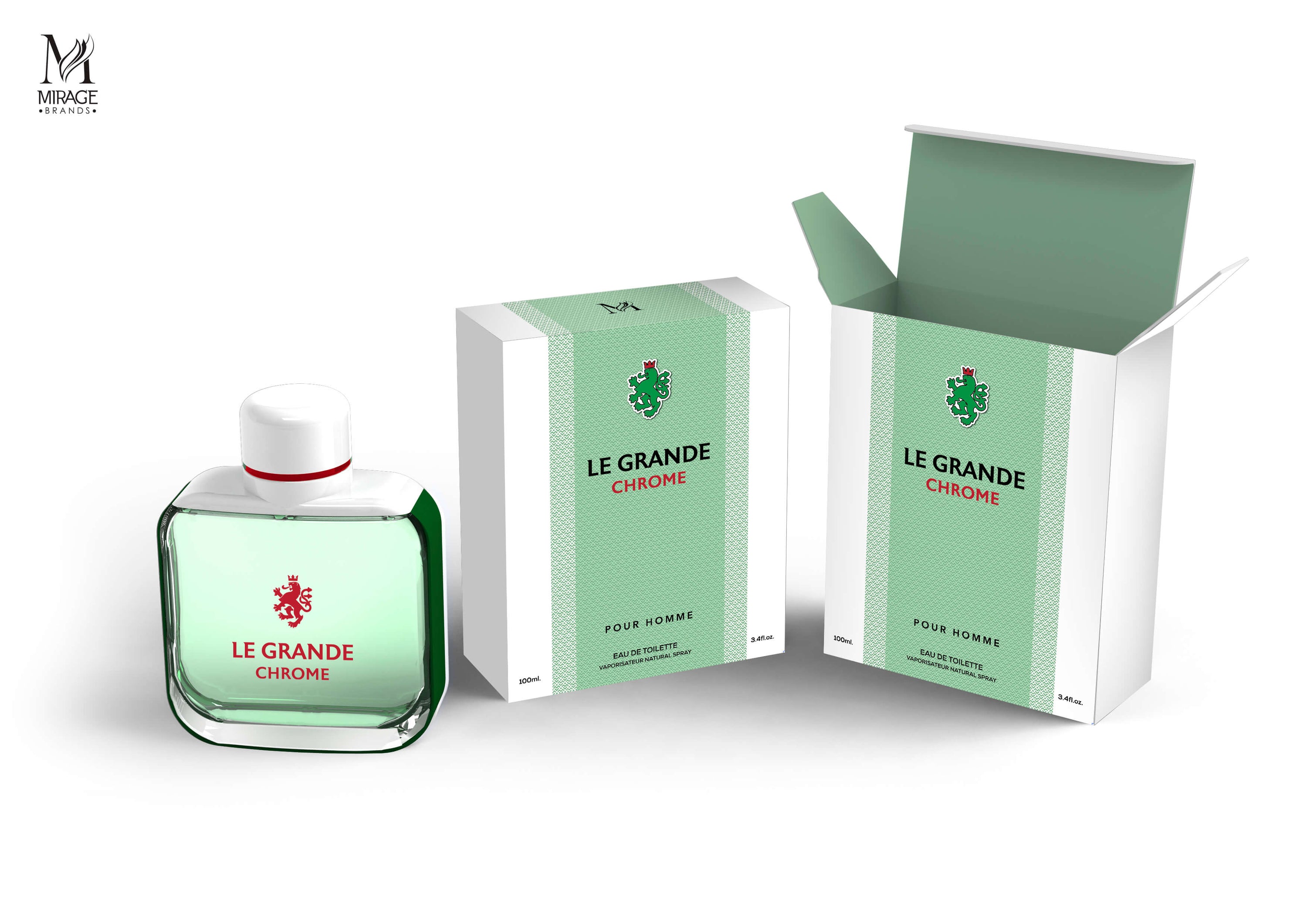 Le Grande Chrome for Men 3.4oz Eau de Toilette spray bottle with sleek design, inspired by Lacoste L.12.12 Blanc.