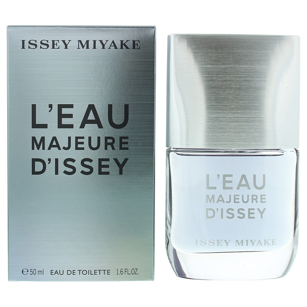 L'Eau Majeure d'Issey Eau de Toilette bottle with a sleek design, showcasing its modern aesthetic and aquatic theme.