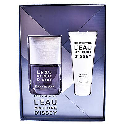 Issey Miyake L'Eau Majeure D'Issey Gift Set featuring a 50ml EDT bottle and a 100ml shower gel in elegant packaging.