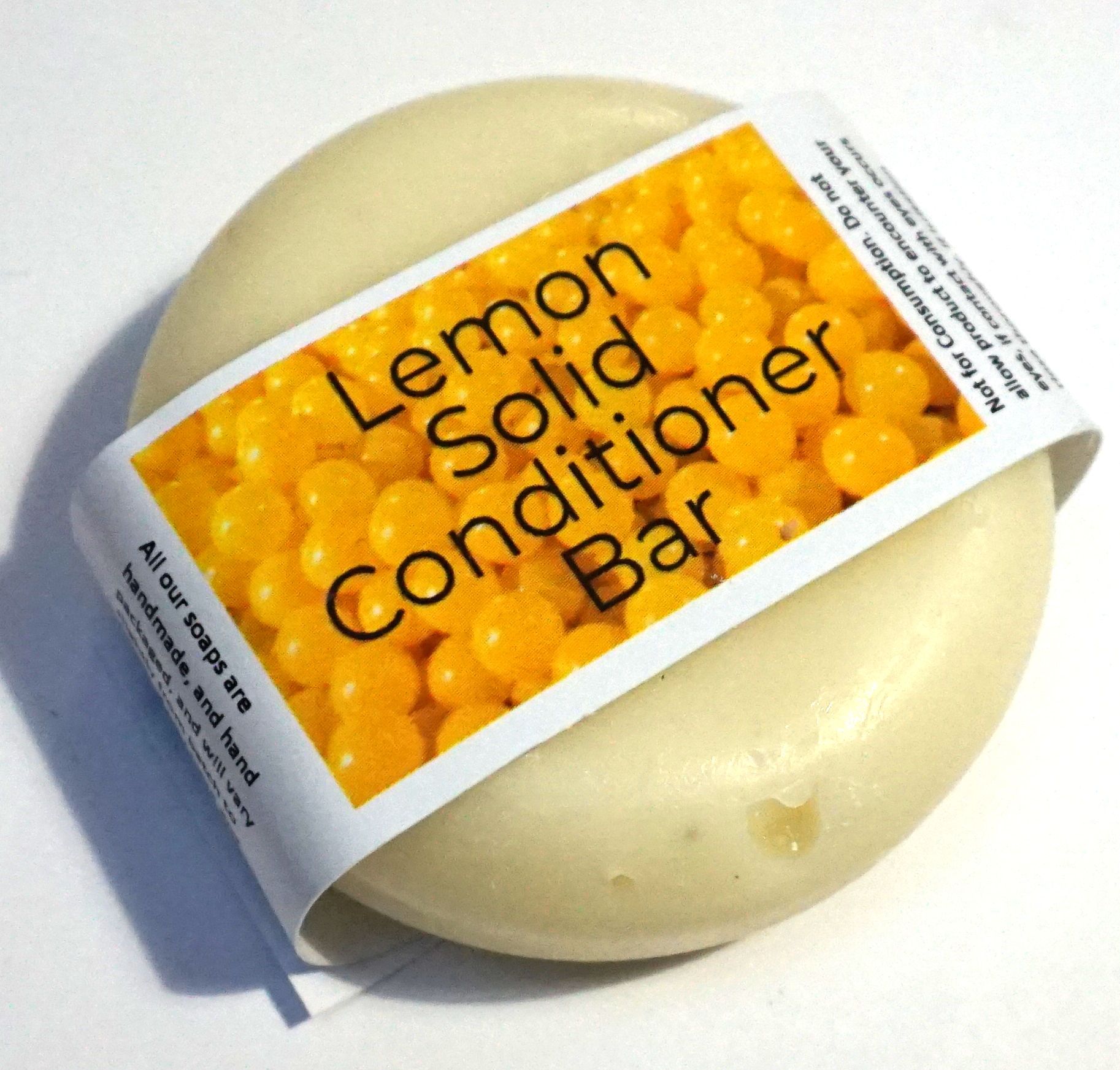 Lemon Solid Conditioner bar with a vibrant yellow color, showcasing its natural ingredients and eco-friendly packaging.