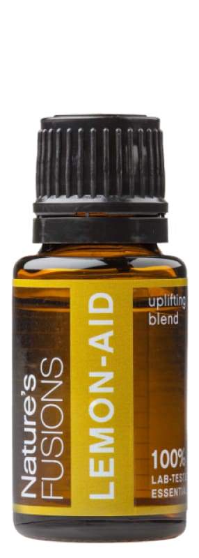 A 15ml bottle of Lemon-Aid Uplifting Citrus Blend featuring a vibrant label with citrus fruits and eucalyptus leaves.