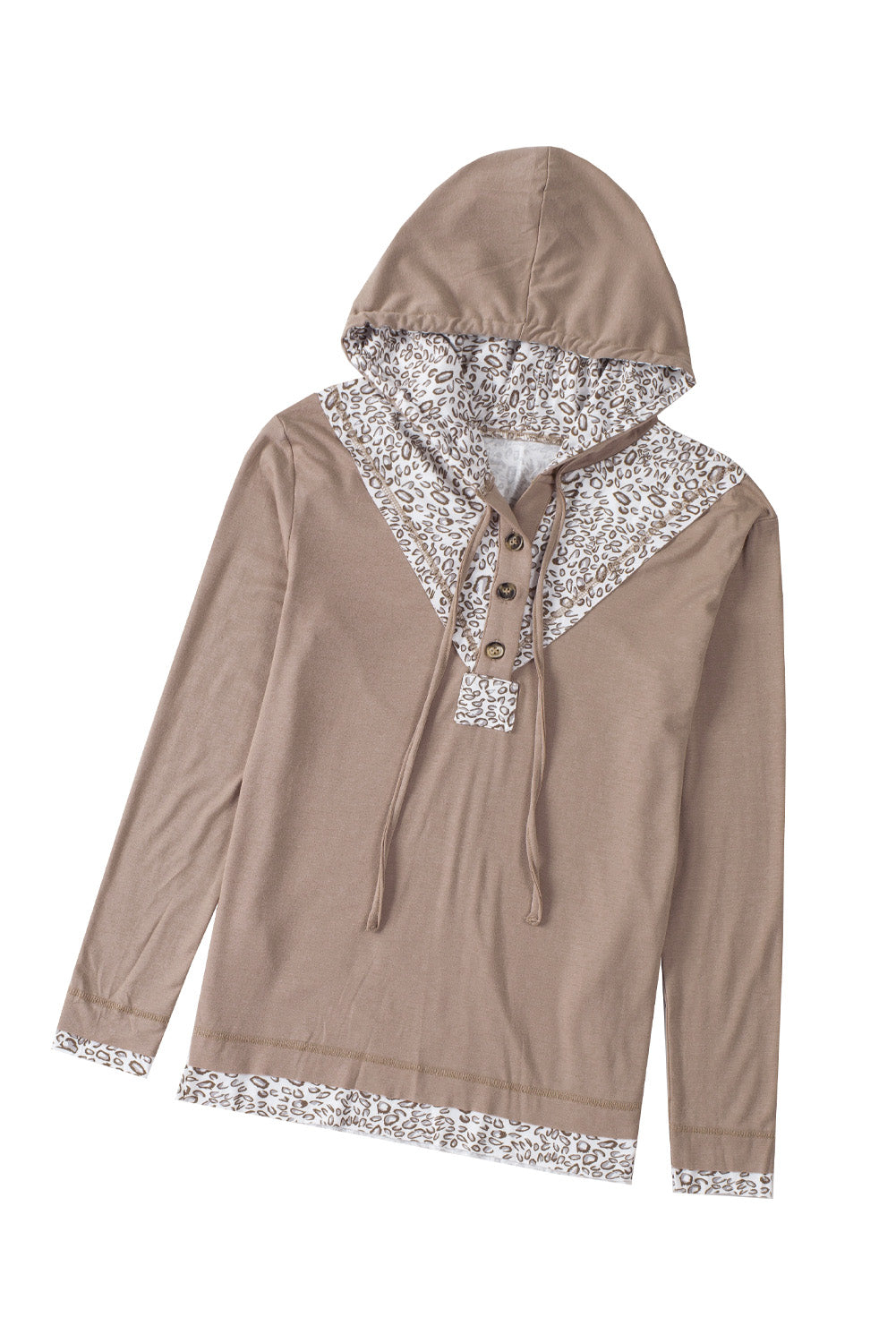 Leopard Patchwork Buttoned Long Sleeve Hoodie featuring a stylish design with a loose fit, perfect for casual wear.