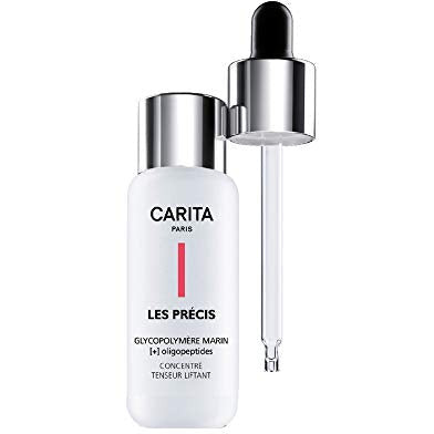 Carita Les Précis Glycopolymere Marin Concentrate bottle with a sleek design, showcasing its luxurious skincare formula.