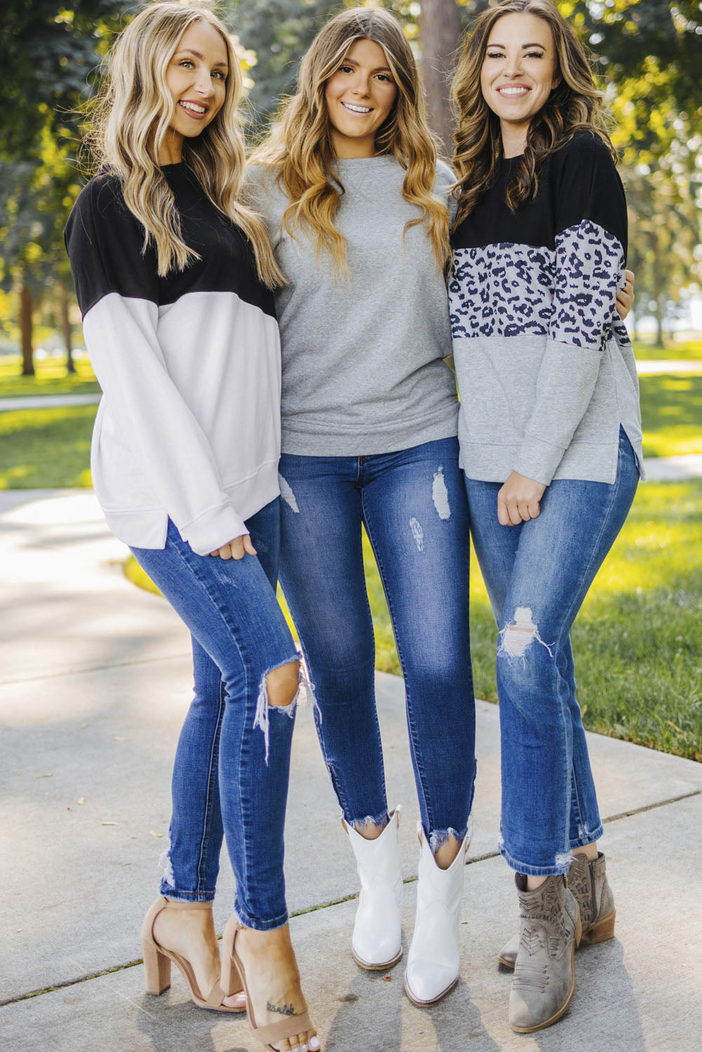 Light Blue Patchwork Dropped Shoulder Sweatshirt with color block design, showcasing a relaxed fit and soft fabric texture.