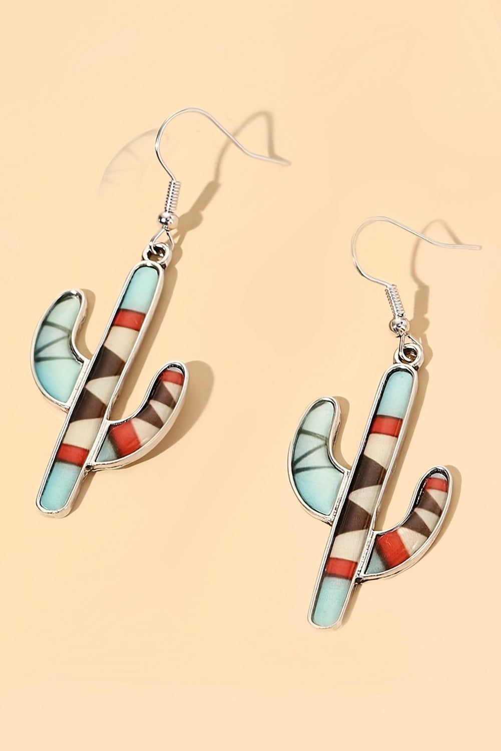 Light blue alloy dangle earrings featuring a cactus design, perfect for adding a trendy touch to any outfit.