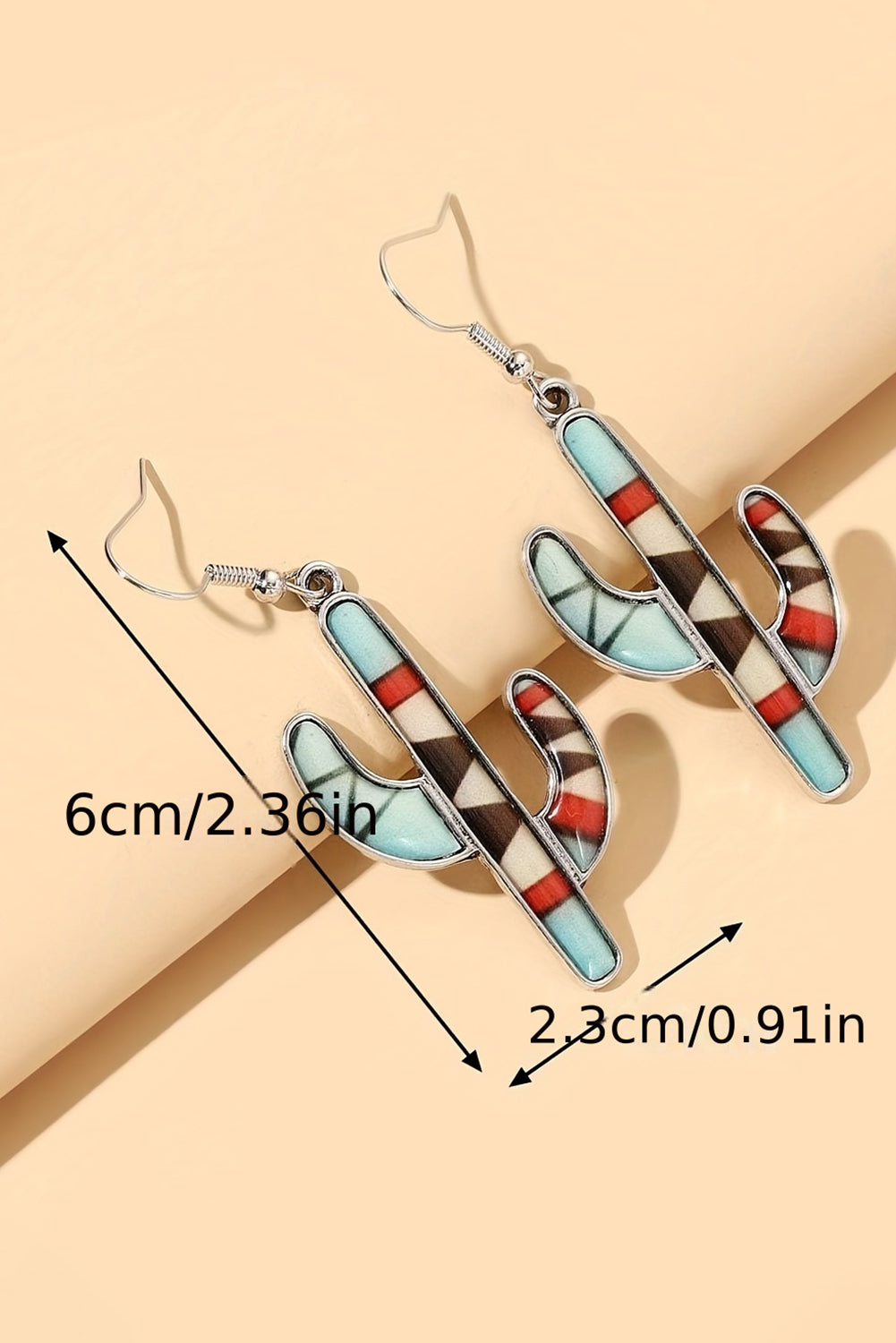 Light blue alloy dangle earrings featuring a cactus design, perfect for adding a trendy touch to any outfit.