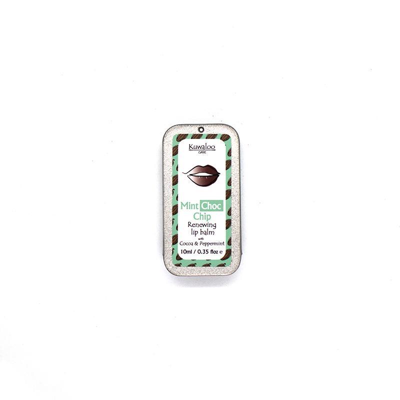 Cocoa & Peppermint Lip Balm in a 10ml tin, showcasing its natural ingredients and vegan-friendly label.