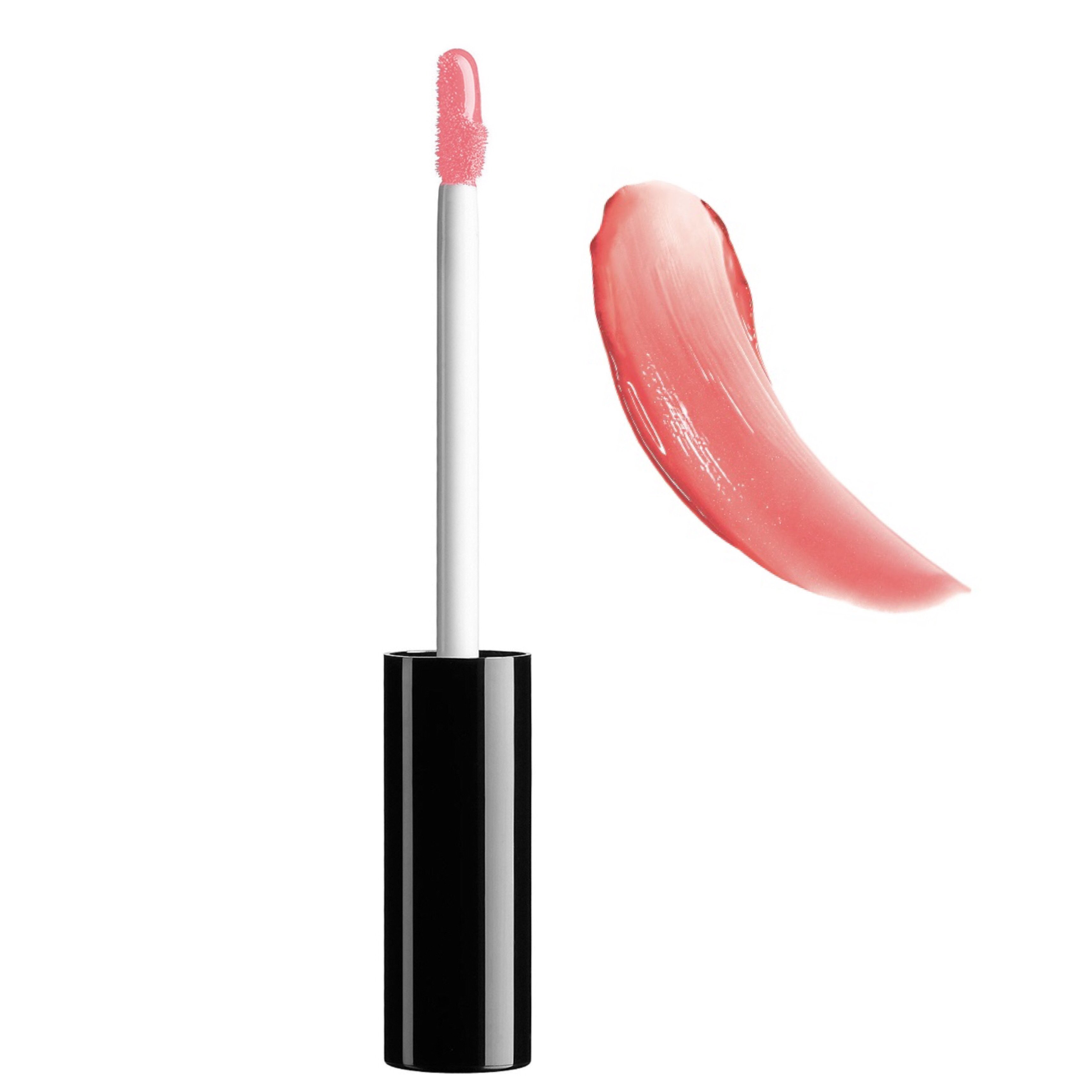 Lipgloss Disco in clear salmon melon shade with a creme texture, showcasing its glossy finish and stylish packaging.