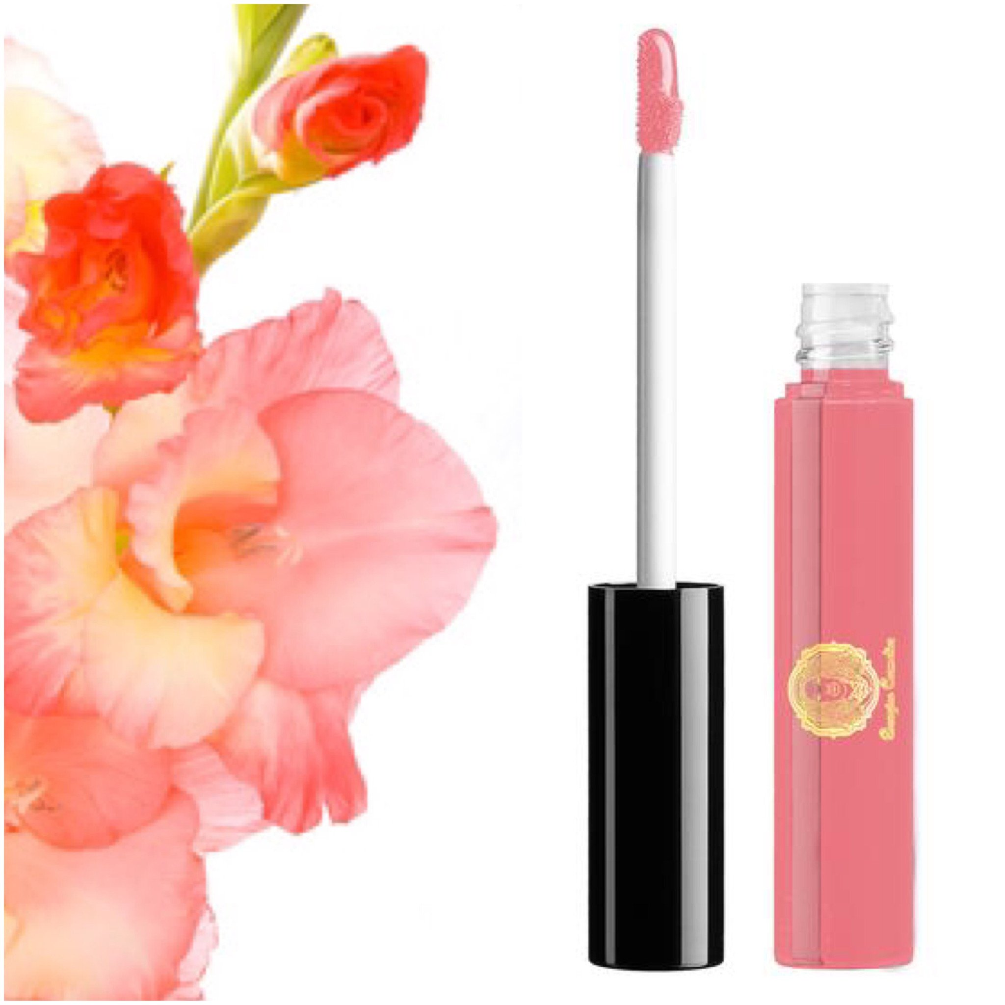 Lipgloss Disco in clear salmon melon shade with a creme texture, showcasing its glossy finish and stylish packaging.