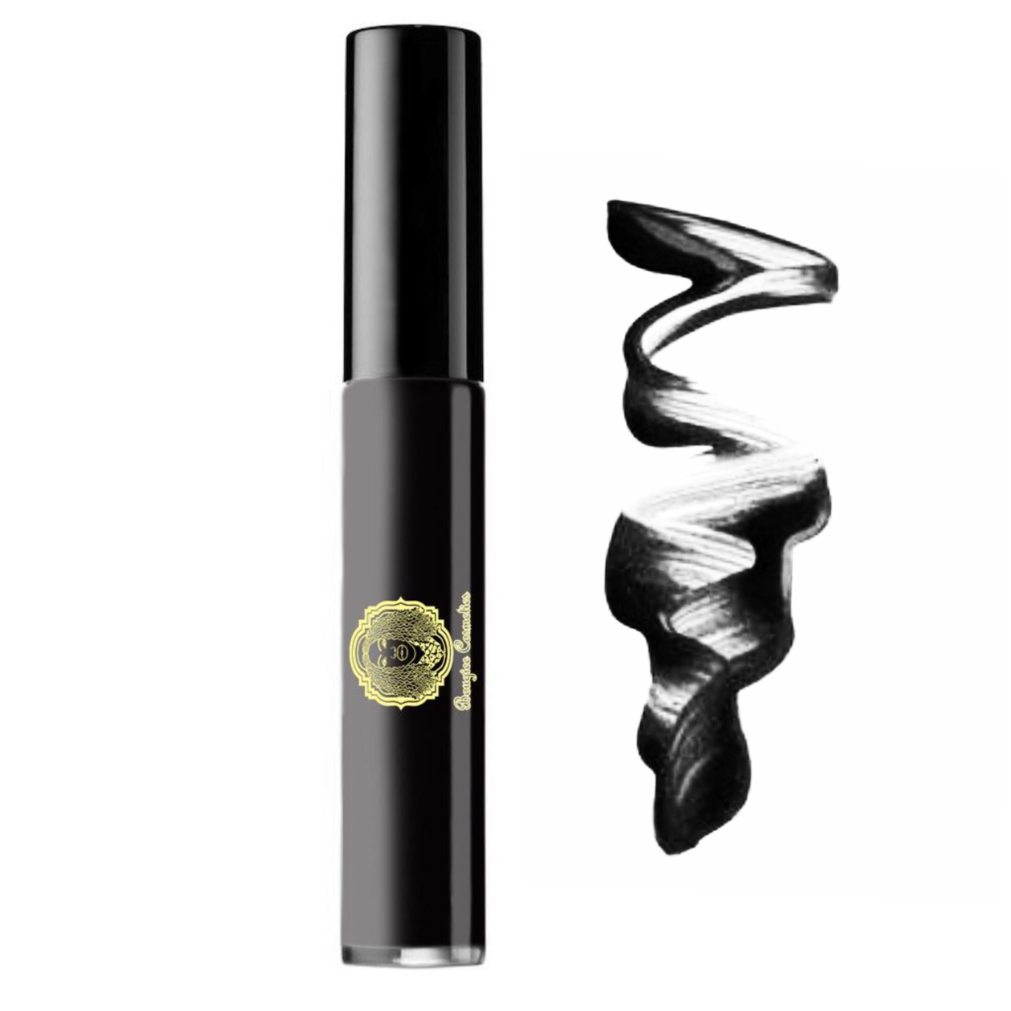 A sleek tube of Lipgloss Noir featuring a sheer cream black formula, showcasing its glossy finish and elegant design, perfect for achieving a wet look.