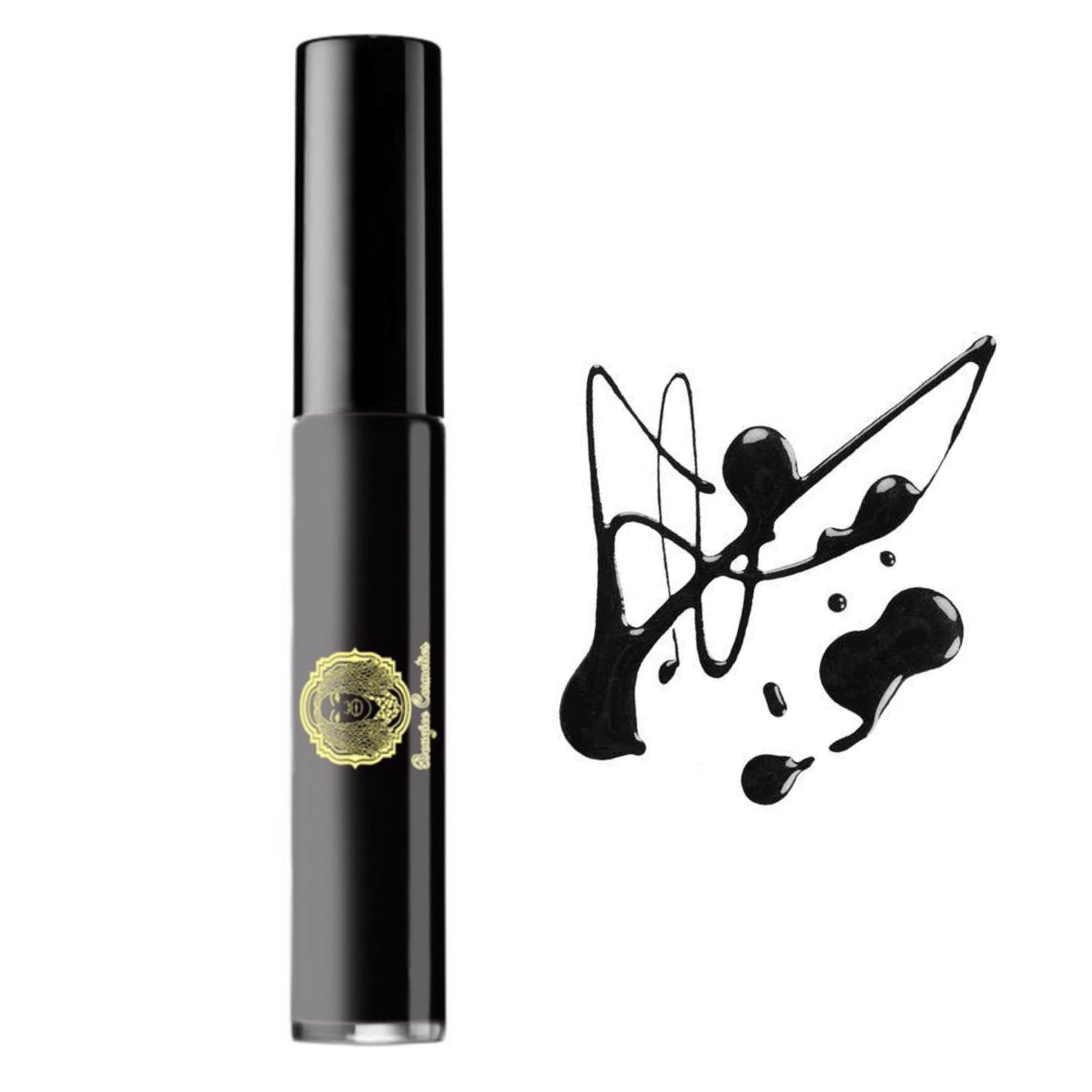 A sleek tube of Lipgloss Noir featuring a sheer cream black formula, showcasing its glossy finish and elegant design, perfect for achieving a wet look.