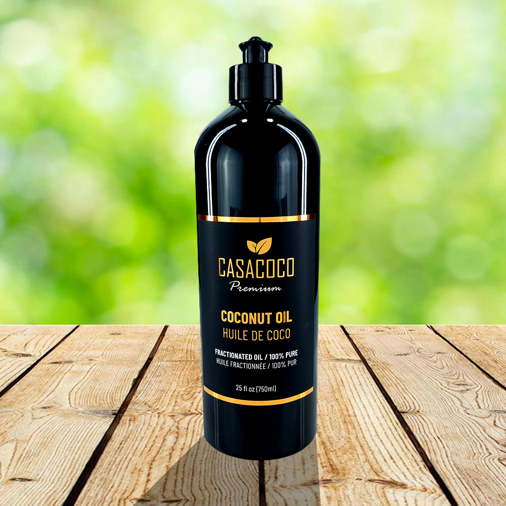 A bottle of Liquid Coconut Oil with a light, clear texture, ideal for skincare and hair care.