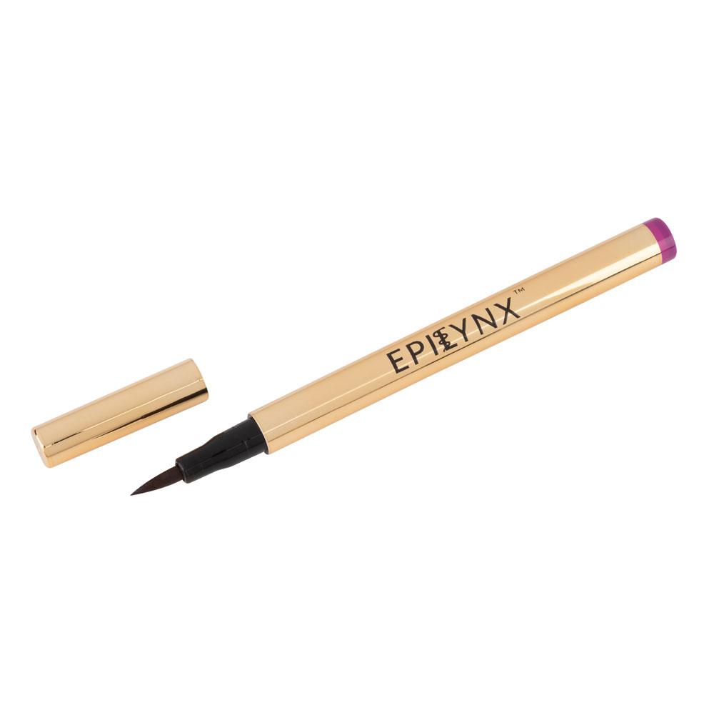 A collection of EpiLynx Liquid Eyeliner Pens in various vibrant colors including royal blue, spring green, and royal purple, showcasing their precise applicator tips.