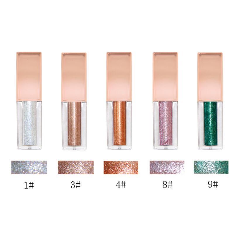 A vibrant display of Liquid Glamorous Shimmer Eyeshadow in various shades, showcasing its gel-based texture and glittery finish.